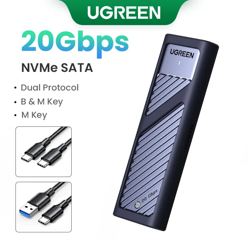 UGREEN M2 SSD Case M.2 NVMe SATA SSD Enclosure Adapter 20Gbps USB 3.2 Gen2 USB C External Enclosure Supports M and B&M Keys