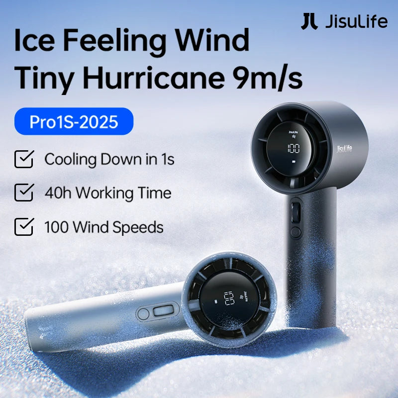 JISULIFE New Upgrade Portable Fan Pro1S 2025,100 Levels,LED Display,5000mAh Rechargeable,Travel Essentials,Personal Handheld Fan