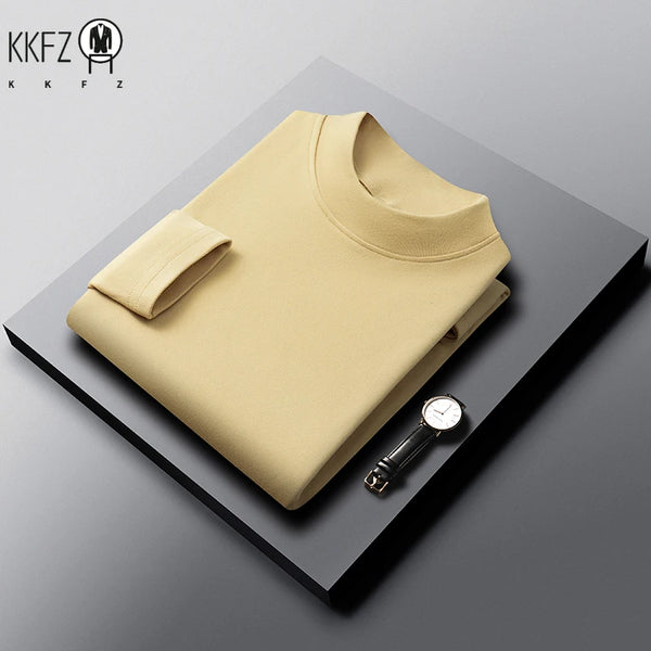 Mens Half Collar Long Sleeve Under Tops Soft Elastic Material Close Fitting Mock Neck Design Autumn Winter Daily Clothing