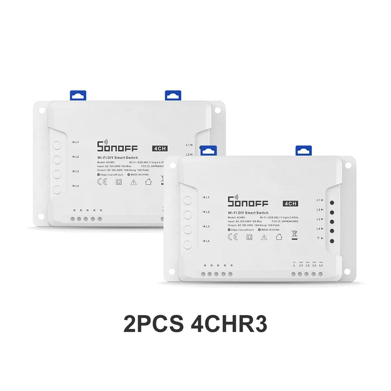 SONOFF-WiFi Smart Switch Module, Voice Control, Interlock Inching Mode via eWeLink App, Support Alexa and Google, 4CHR3/4CHPROR3