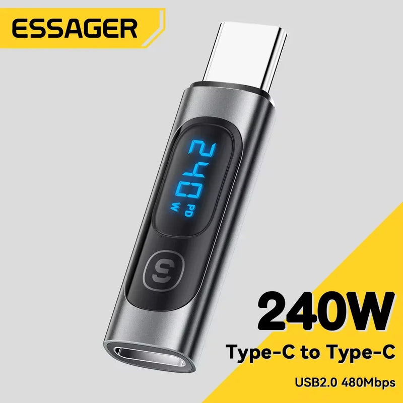 អាដាប់ទ័រ USB C Essager 240W ប្រភេទ C ទៅ USB C 3.0 2.0 ឧបករណ៍ភ្ជាប់ OTG អាដាប់ទ័រទិន្នន័យអេក្រង់ឌីជីថល 100W សម្រាប់ Macbook Pro Air Samsung
