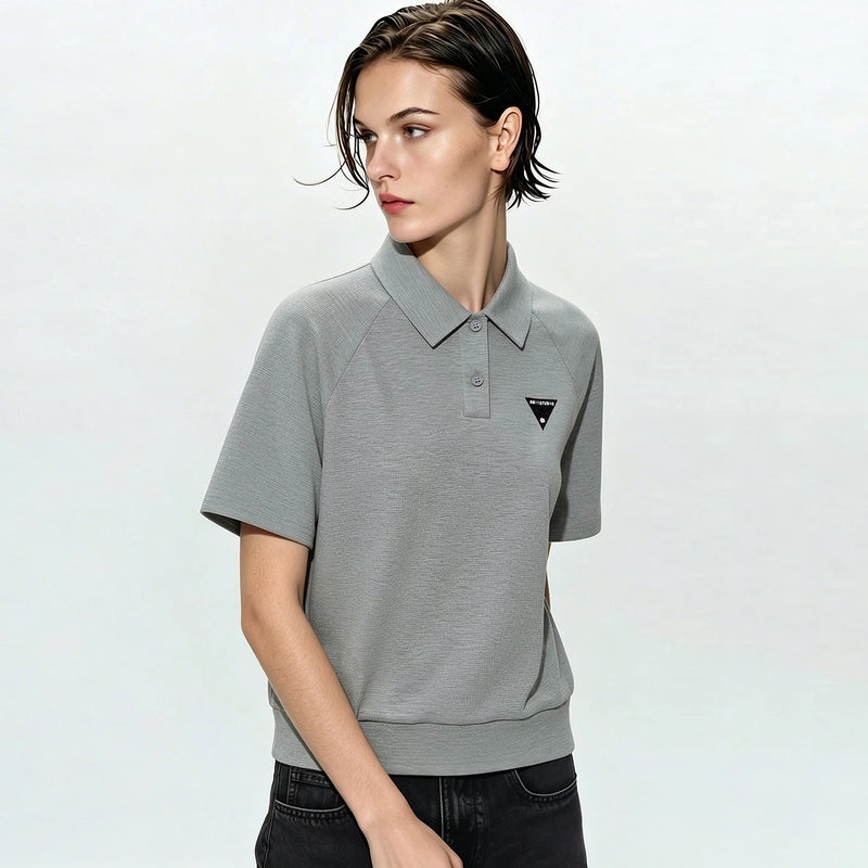 Amii Short Sleeve T-shirt 2026 Summer New POLO Neck Embroidered Top Casual Separate Shorts Breathable Woman Clothing 12622168