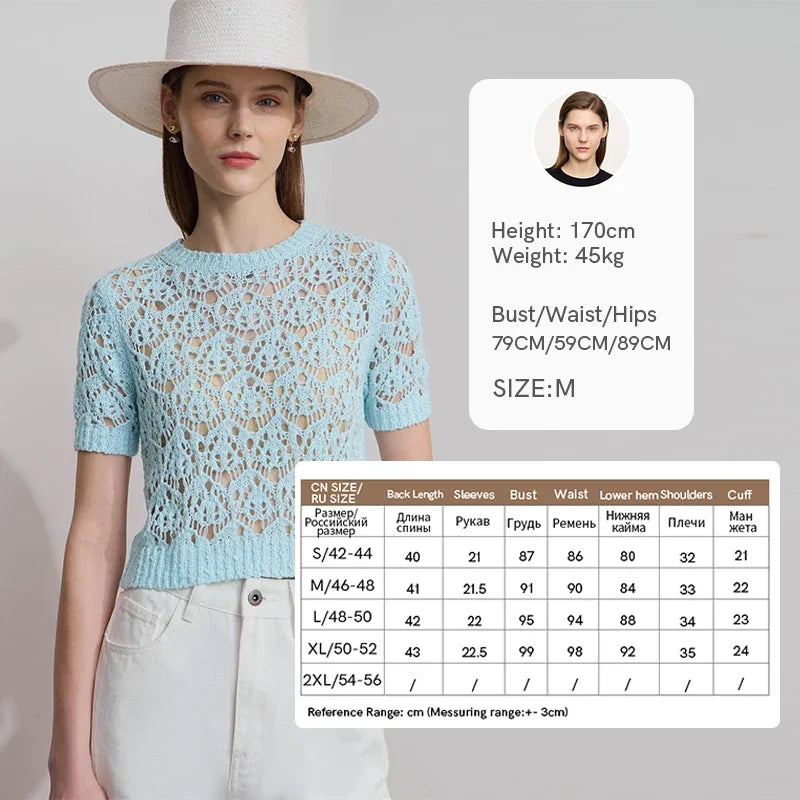 អាវយឺតប៉ាក់ Amii Minimalist សម្រាប់នារី កមូល 2025 រដូវស្លឹកឈើជ្រុះ ដៃខ្លី ក្រូម រាងប្រហោង អាវរលុង ស្រស់ស្អាត 12541165