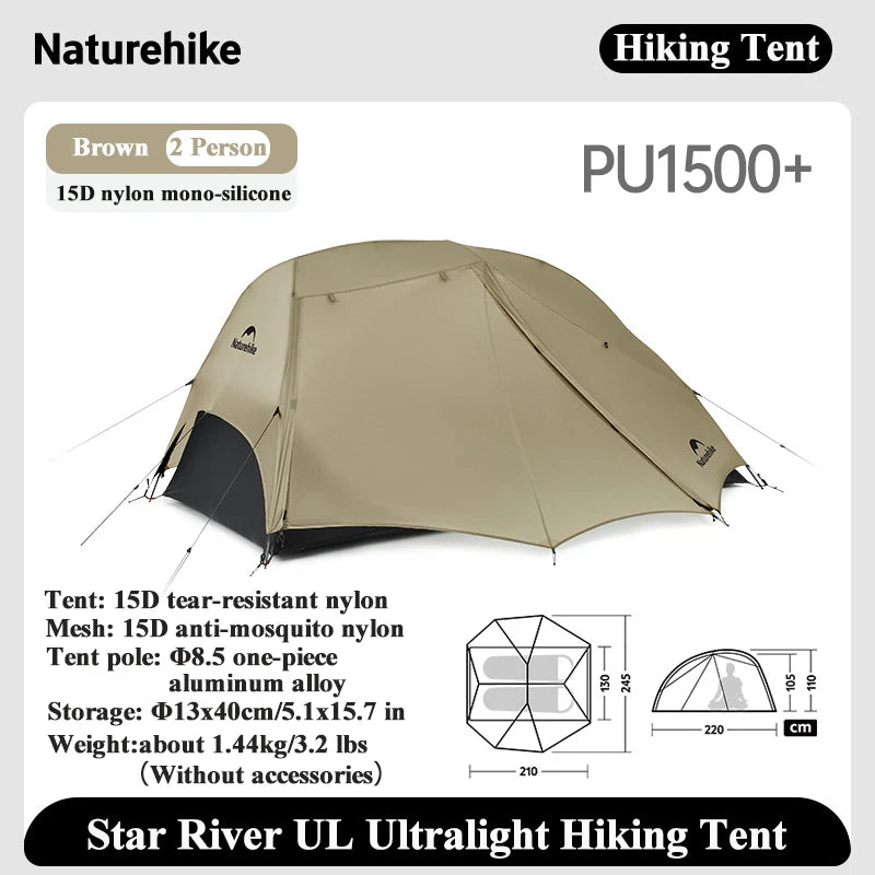 Naturehike Star River UL Tent 2 Persons Ultralight Portable Waterproof Camping Tent 15D Outdoor Hiking Fishing Backpacking Tent
