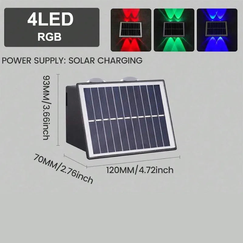 Solar LED Wall Lamp Outdoor Waterproof Porch Lights Upper Lower Spotlight Solar Powered Streetlight for Balcony Courtyard Garden