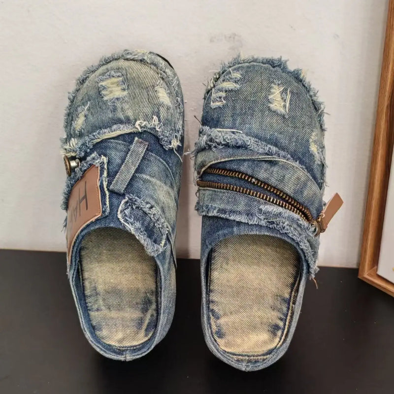 Men's Slip on Canvas Mules Casual Shoes Summer Fashion Soft-Sole anti Slip Breathable lightweight Outdoor Walking Semi-Slippers