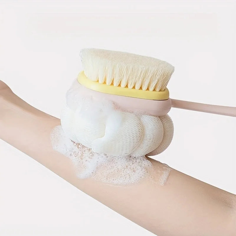 1PC Shower Body Brush with Bristles and Loofah,Back Scrubber with Curved Long Handle,for Skin Exfoliation in Bath.bathing gadget