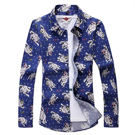 2026 New Men's Blue Long Sleeve Printed Shirt, Business Casual Male Shirts, Asian Size Camisas Para Hombre M-5XL 6XL 7XL