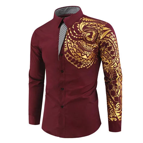2026 Men's Brand Shirt, Luxury Gold High Quality Long Sleeve Shirts, Business White Black Men Dress Prom Social Print Shirts