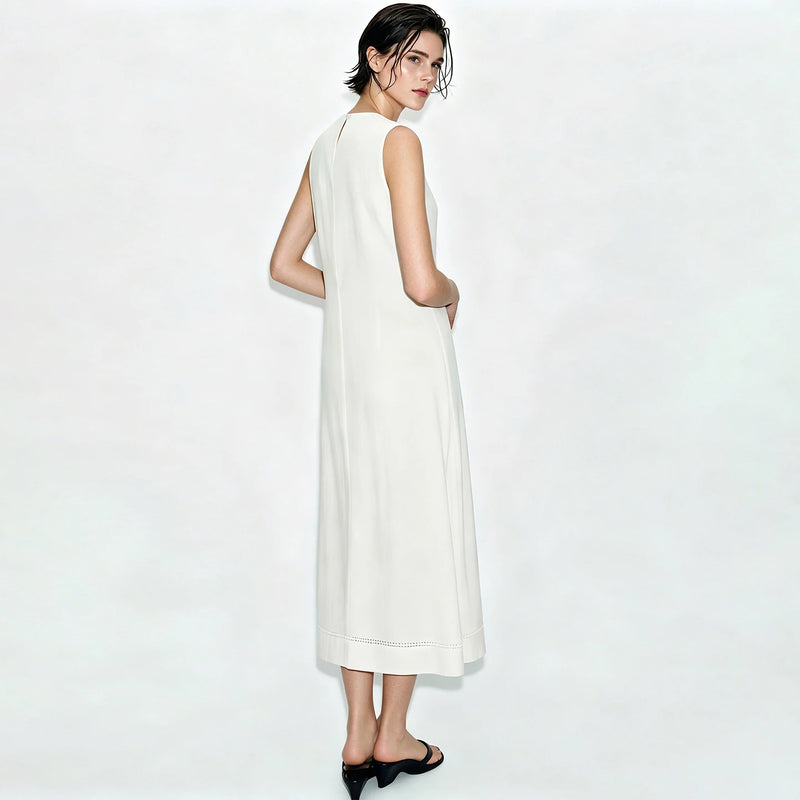 Amii Women's Casual Dresses 2026 Summer New O-Neck Lace Cutout Sleeveless Loose Fit Casual A-Line Long Dress For Women 12642178