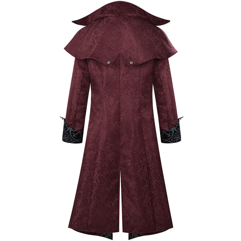 Medieval-inspired Men's Vintage Trench Coat, Halloween Gothic Long Jacket, Available in Red and Black. New 2026