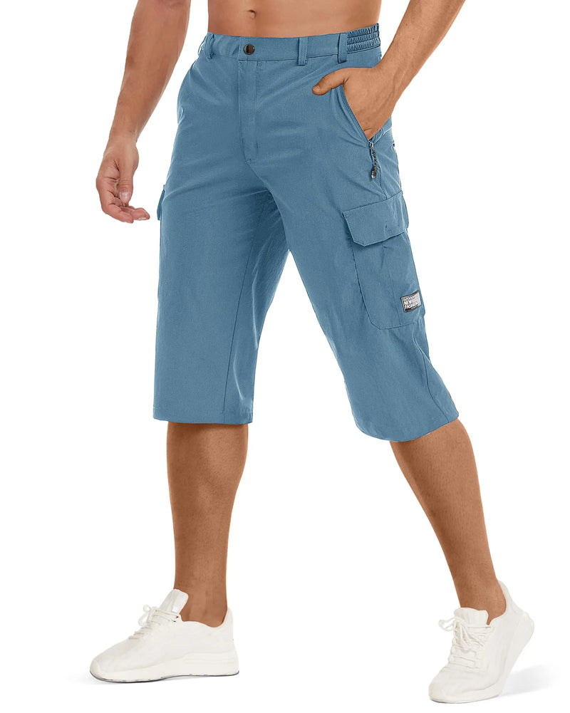 TACVASEN Summer Quick Dry 3/4 Capri Pants Men's Casual Multi-Pockets Lightweight Shorts Outdoor Hiking Cargo Nylon Pants Workout
