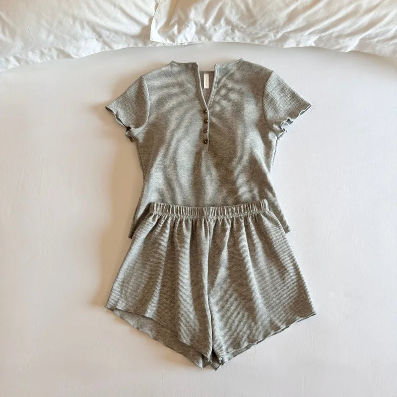 Summer Suit Chest Pad Women's Home Clothes Short Sleeve Nightwear For Woman Sleepwear Two Piece Set Ladies Pajama Set Loungewear