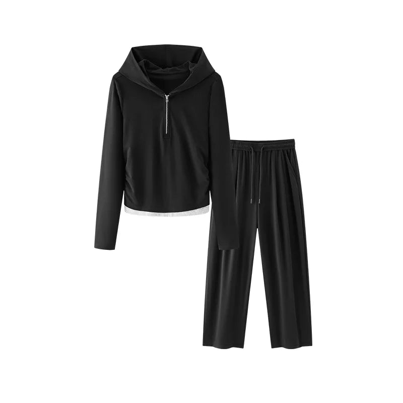 Semir Women Set Hooded Short Top Straight Pants Elastic Waist Slim Casual Style Autumn Two Piece Outfit Daily Wear 2026