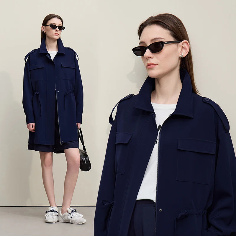 អាវធំ Amii Trench Coat រដូវស្លឹកឈើជ្រុះឆ្នាំ ២០២៦ អាវធំថ្មីសម្រាប់នារី មានខ្សែរ៉ូត ចង្កេះមានហោប៉ៅរលុង មានខ្សែរ៉ូត 12641128