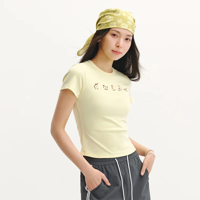 Semir Womens Tshirt 2026 Short Slim Regular Shoulder Cat Printed Cute Casual Fashion Daily Wear
