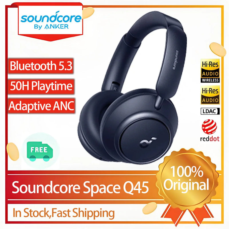 កាសស្តាប់ត្រចៀកឥតខ្សែ Soundcore Original Space Q45 ប៊្លូធូសឥតខ្សែ ANC កាសស្តាប់ត្រចៀក LDAC HiRes ដែលអាចកាត់បន្ថយសំឡេងរំខានបាន 50 ម៉ោង