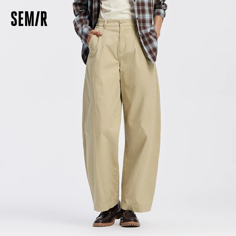 Semir Women Pants Washed Brushed Curved Barrel Leg Elastic Waist Loose Casual Autumn Trousers Daily Wear 2026