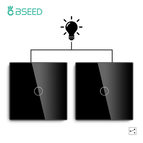 Bseed 2Packs Touch Light Switch 1Gang 2Way Wall Power Switches Light Switches For Stairs Glass Panel Blue Backlight 240V