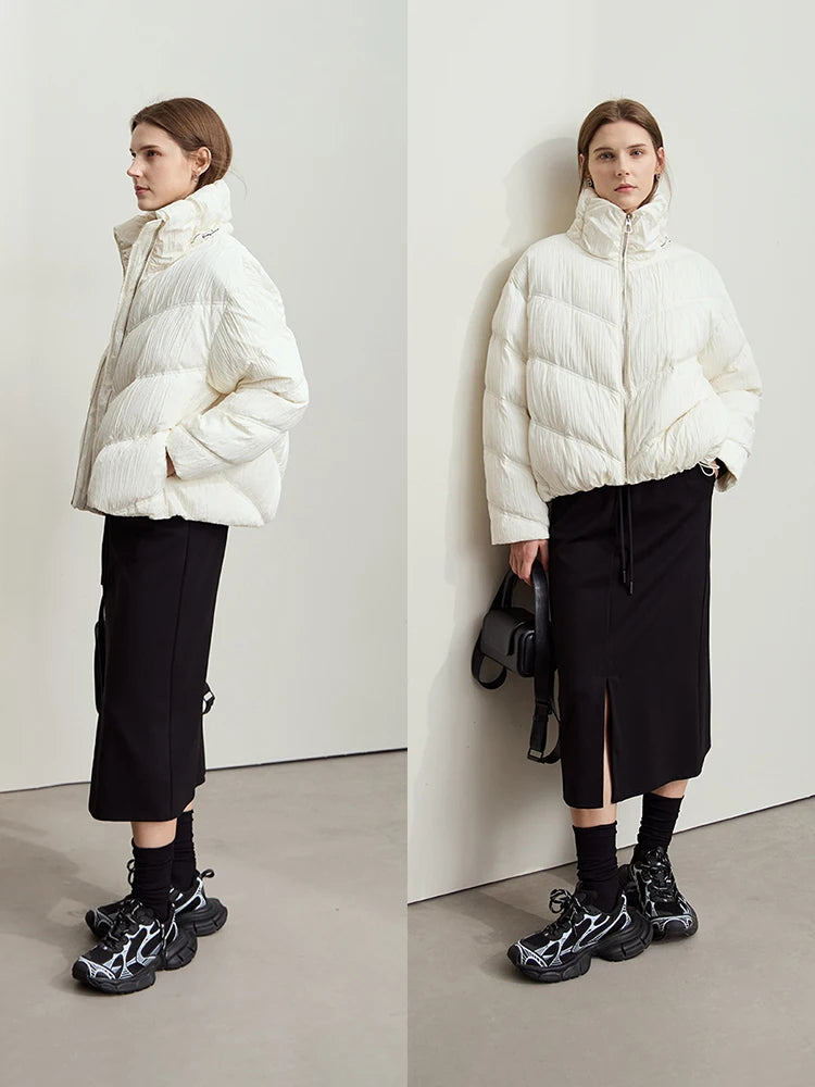 អាវក្រៅ AMII បែប Minimalist Streetwear សម្រាប់ស្ត្រីឆ្នាំ ២០២៥ រដូវរងាធម្មតា កអាវឈរ ផ្នត់ ប៉ាក់អក្សរ អាវធំស្ត្រី 12444042