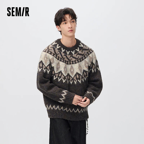 អាវយឺតប៉ាក់ Semir សម្រាប់បុរស រចនាបថ Geometric Jacquard Vintage កមូល ឆ្នាំ២០២៦ សម្លៀកបំពាក់ប្រចាំថ្ងៃរដូវរងាថ្មី រចនាបថធម្មតាសម្រាប់ទីក្រុង