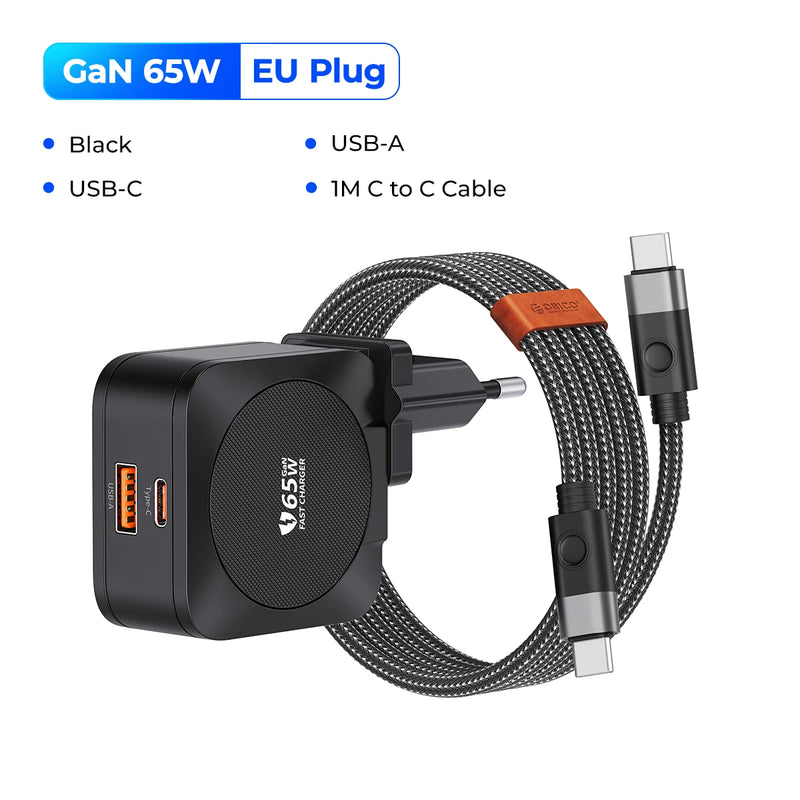 ORICO 65W GaN Charger Fast Charging USB PD Charger Cell Phone Charger Fast Charging Charger Type C for iphone 15/14