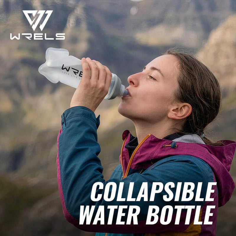 WRELS Soft Flask BPA Free TPU Collapsible Water Bottle Lightweight Foldable Hydration Bottle Wide Mouth Running Squeeze Bottle