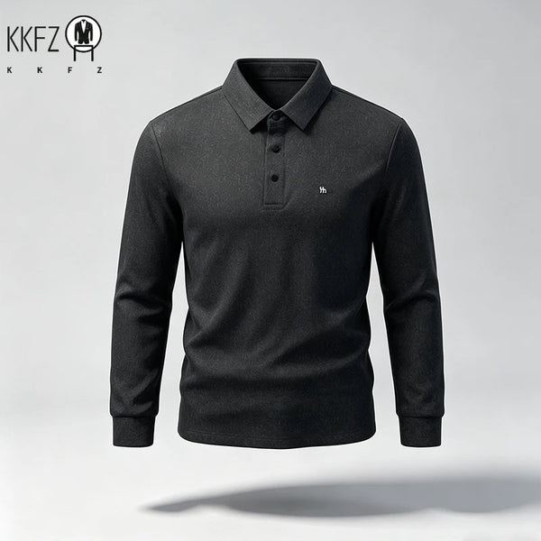 New Mens Lapel Long Sleeve Polo Shirts Anti Wrinkle Soft Touch Fabric Slim Silhouette Office And Daily Wear Tops