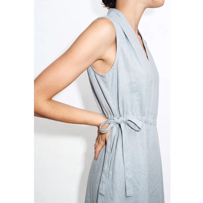 Amii Sleeveless Womens Dresses 2026 Summer New V-Neck Linen Blend Breathable Drawstring Tie A-Line Elegant Long Dress 12652013
