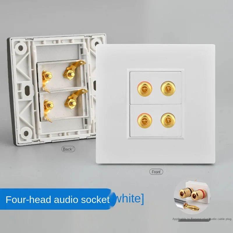 Eu standard 2 4 port speaker speaker audio wall socket, KTV bar headset microphone connected socket audio cable audio panel