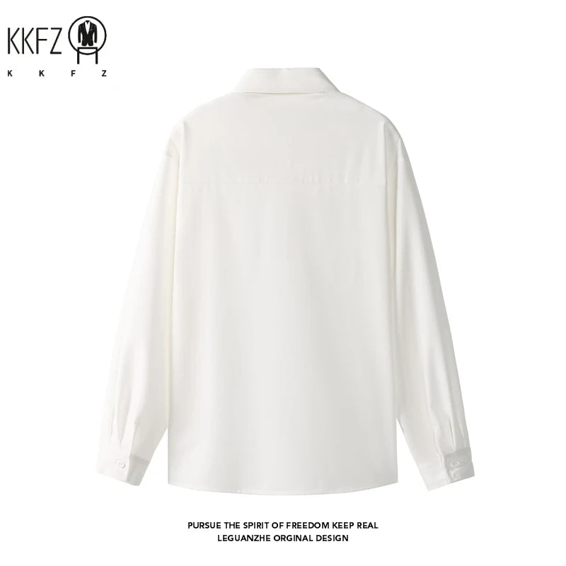 Mens All Match Collared Blouse Long Sleeve Single Breasted Soft Fabric Easy Layering For Business And Casual Occasions