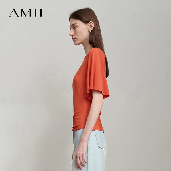 អាវយឺត AMII Minimalist សម្រាប់នារី ស្លីមហ្វីត រដូវក្តៅ ឆ្នាំ២០២៦ កទូក អាវយឺតដៃខ្លីមិនស្មើគ្នា សម្លៀកបំពាក់ប្រណីតសម្រាប់នារី 12522173
