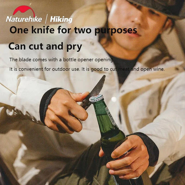 សម្ភារៈបោះតង់ Naturehike Titanium កាំបិត សម ស្លាបព្រា ឈុត 3 ក្នុង 1 សម្រាប់ក្រៅផ្ទះ សម្ភារៈប្រើប្រាស់ច្រើនមុខងារ សម្ភារៈសម្រាប់ធ្វើម្ហូប