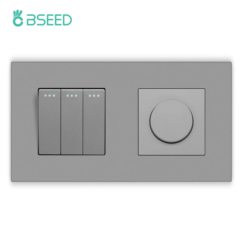 BSEED Mechanical Button Switch 1/2/3Gang 1Way Plus Knob Switch LED Dimmer Light Switch Plastic Frame Wall Light Switch On Off