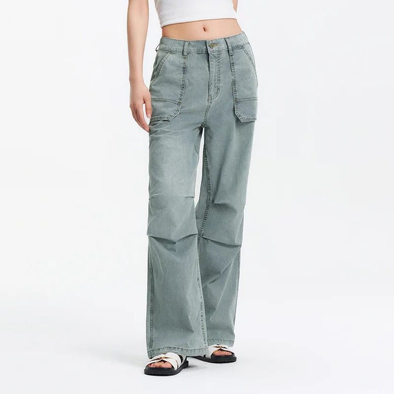 Semir Women Pants Denim Drawstring Cool Feeling Loose Workwear American Street Style Cool Wide Leg 2026 Summer Fashion Top