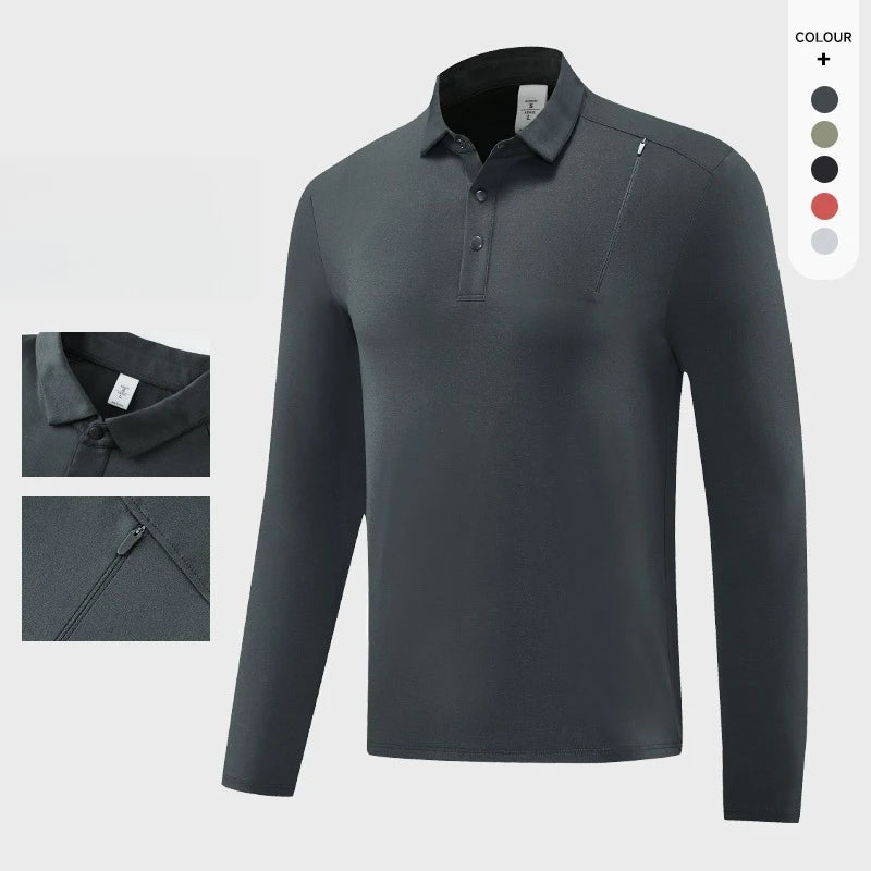 Men's Outdoor Sports Long Sleeve Polo Shirt with Zipper Accent Collar Quick - Dry Breathable Casual Top