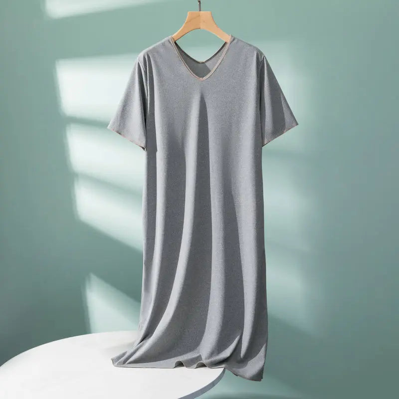 2026 New Modal Double V-Neck Nightdress Women's Large Size Housewear Short Sleeve Long Dress Casual Ladies Sleepwear Nightgowns