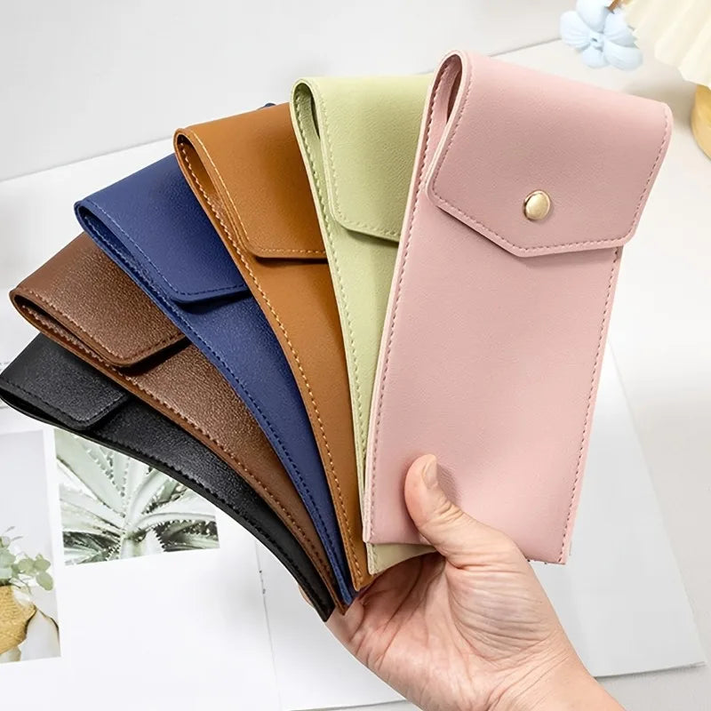 1pc PU Leather Pencil Case Storage Bag,Glasses Portable Stationery Bag Large-capacity  Business Office Pen Storage Bag.