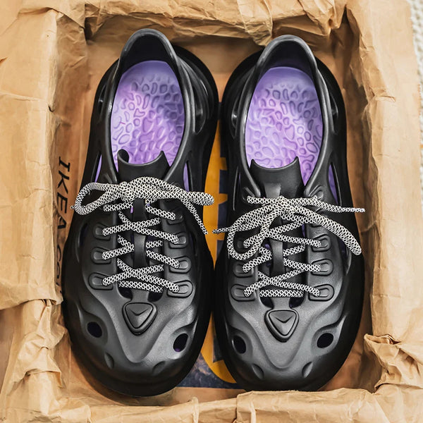 Men's breathable casual Lace up sandals summer new soft-sole outdoor Garden shoes waterproof fashion hole shoes driving slippers