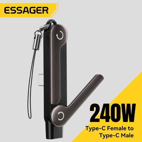 អាដាប់ទ័រ USB C OTG Essager 240W ជាមួយជើងទម្រ 90 ដឺក្រេ ប្រភេទ C ស្រី ទៅ iPad ប្រុស សម្រាប់ iPhone 17 16 Macbook Xiaomi Samsung