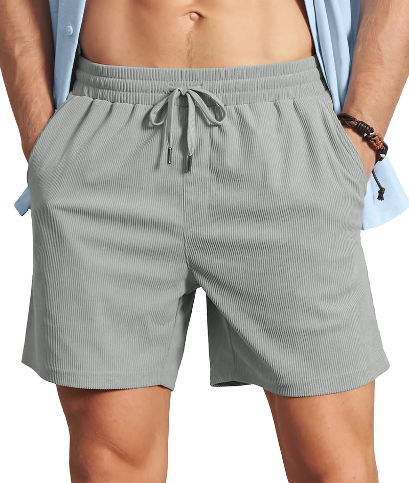 TACVASEN Men's Corduroy Texture Casual Shorts 6" Inseam for Summer Beach Vacation Elastic Waist Drawstring Lightweight Pockets