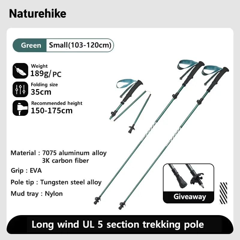 Naturehike Gale UL PRO Trekking Pole Carbon Fiber 7075 Aluminum Alloy Folding Stick Lightweight Outdoor Climbing Walking Sticks