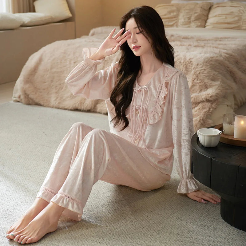 New 2 Piece Set Pajama Women's Suit Night Wear for Ladies 2026 Autumn New Long Sleeve Pyjama Set Woman Sleepwear Soft Pijama