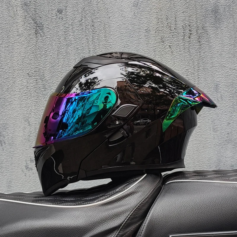 ORZ New DOT Quality Double Lens Flip Helmet Abs Full Face Motorcycle Off Road Motorcycle Racing Helmet Personalized Tail Wing