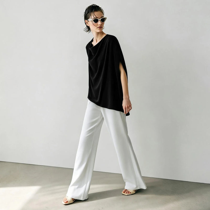Amii Chiffon Blouse 2026 Summer New Asymmetric Dolman Sleeve Top Women Loose Elegant Cowl Neck Casual Women's Blouse 12642216