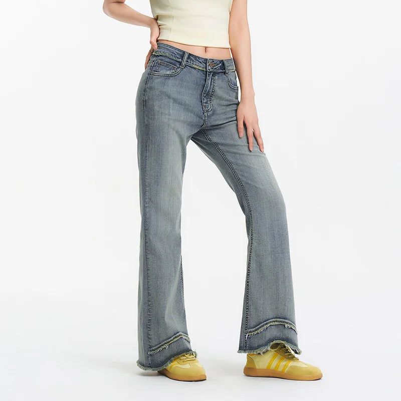 Semir Women Jeans Frayed Stylish Leg Lengthening Vintage Trendy Street Flare 2026 Fashion Casual Daily Wear