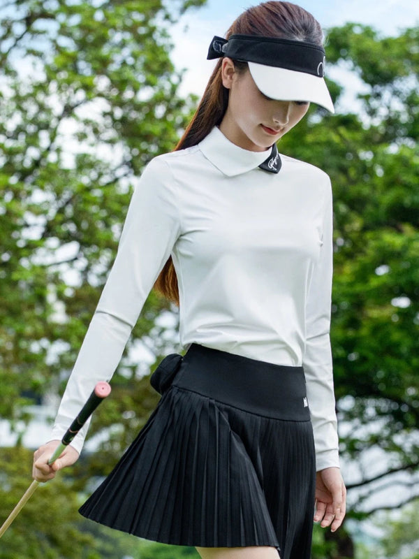 PGM Women's Golf Long Sleeved Polo Base Shirt Autumn and Winter Color Blocked Collar Top YF841