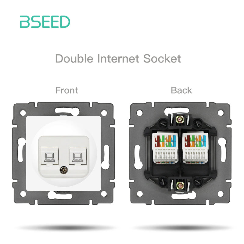 BSEED Wall Button Switch 1/2Gang USB Type-C Wall Socket Module Part Internet TV Telephone Socket Plastic Frame DIY Function Part