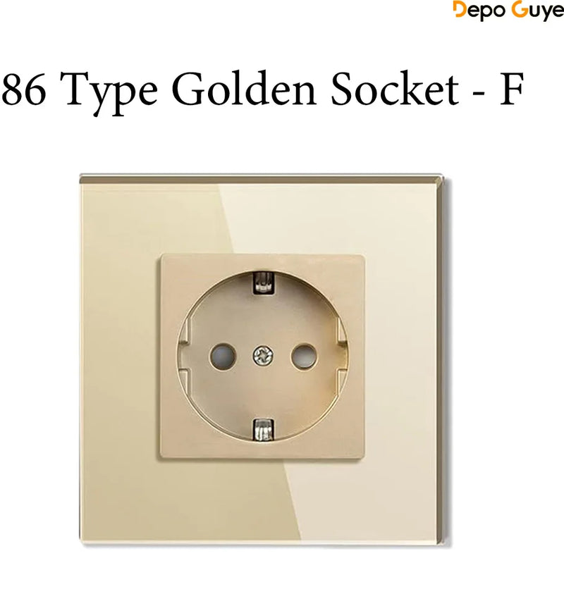 EU Standard 86x86mm Tempered Glass Wall Socket 16A Power Outlet with 5V 2A USB Type C or Dual USB for Home Hotel Office