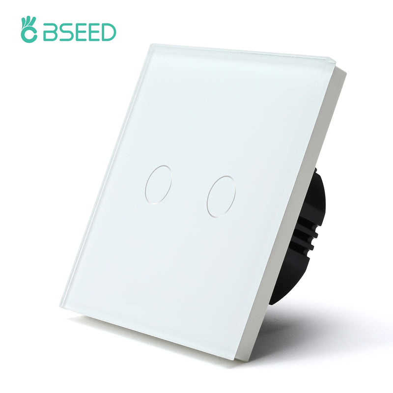 BSEED Touch Light Switch Wall EU Socket 1/2/3Gang 1Way Touch Switch Power Outlet Max.Load 300W/Gang Glass Panel Wall Switch